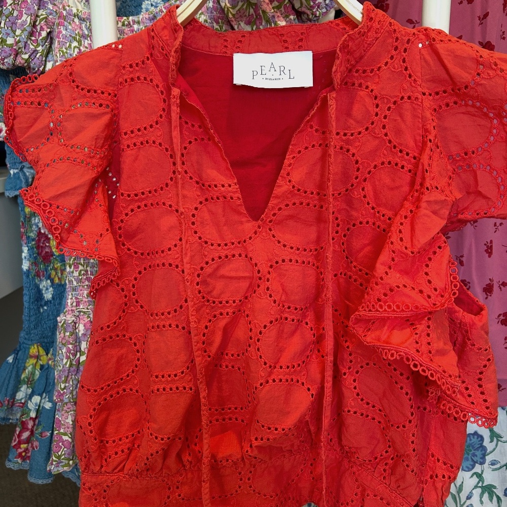Pearl by LELA ROSE - Eyelet flutter-sleeve top SIZE 2
